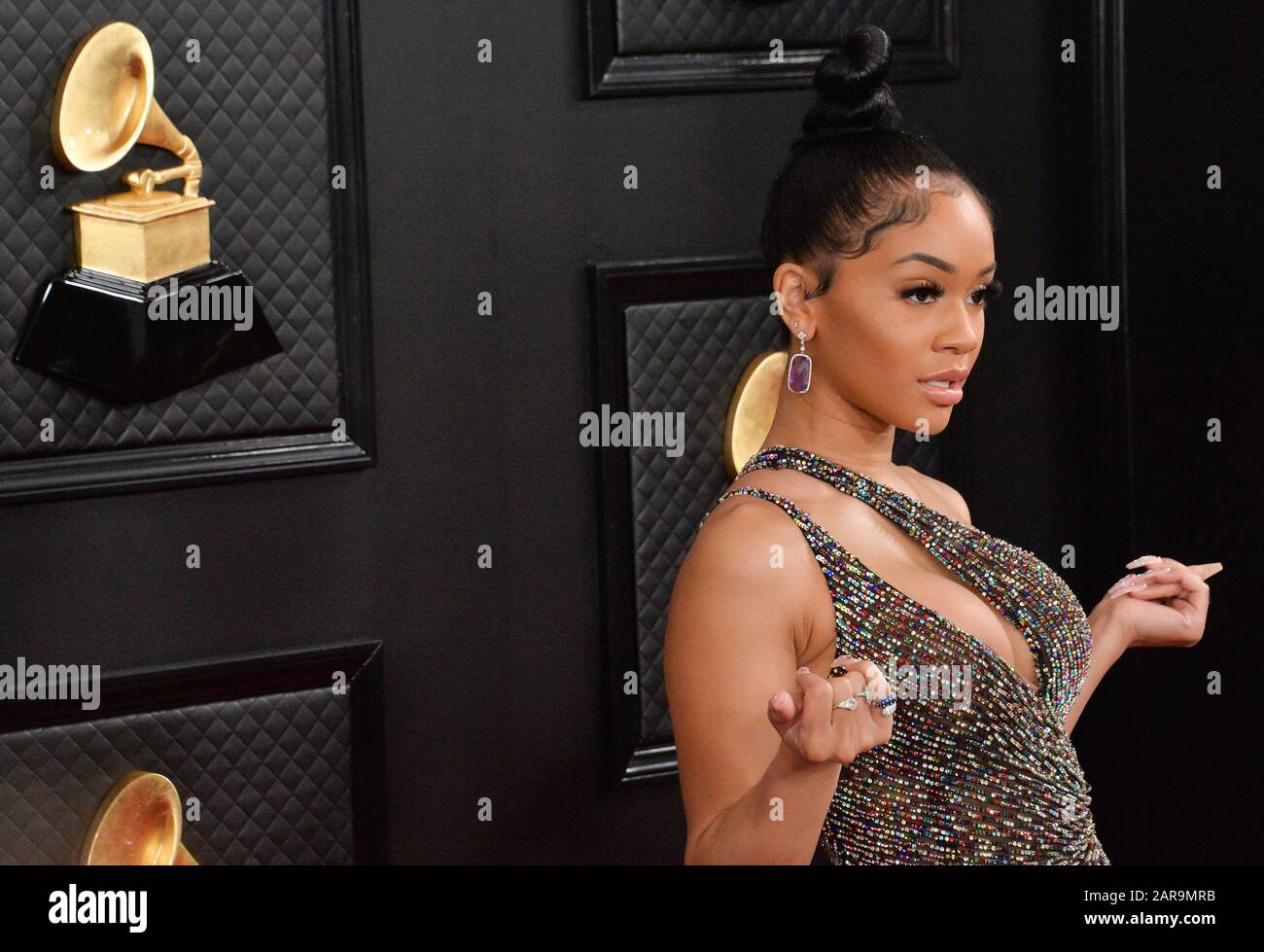 Los Angeles, USA. 26th Jan 2020. Saweetie arrives for the 62nd annual Grammy Awards held at Staples Center in Los Angeles on Sunday, January 26, 2020. Photo by Jim Ruymen/UPI Credit: UPI/Alamy Live News Stock Photo
