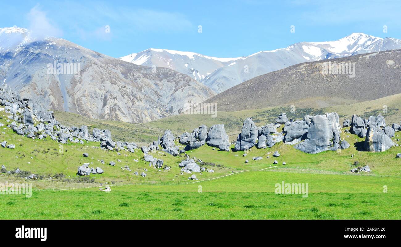 The Castle hill. Southern Alps. Arthurs Pass. New Zealand Stock Photo
