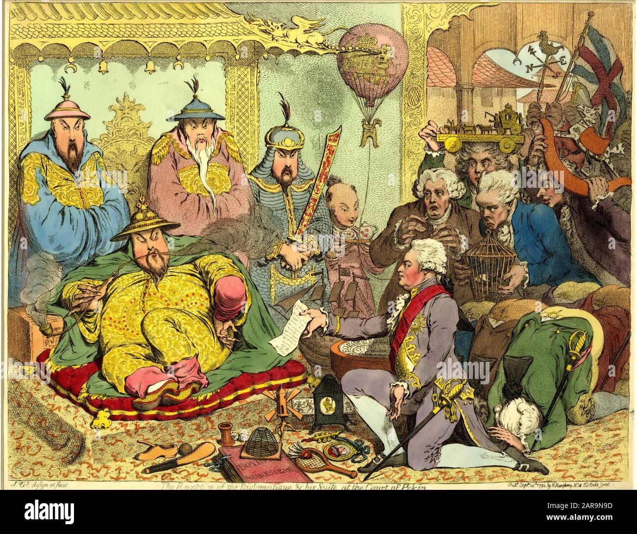 The reception of the diplomatique and his suite, at the Court of Pekin, 1792, by James Gillray Stock Photo
