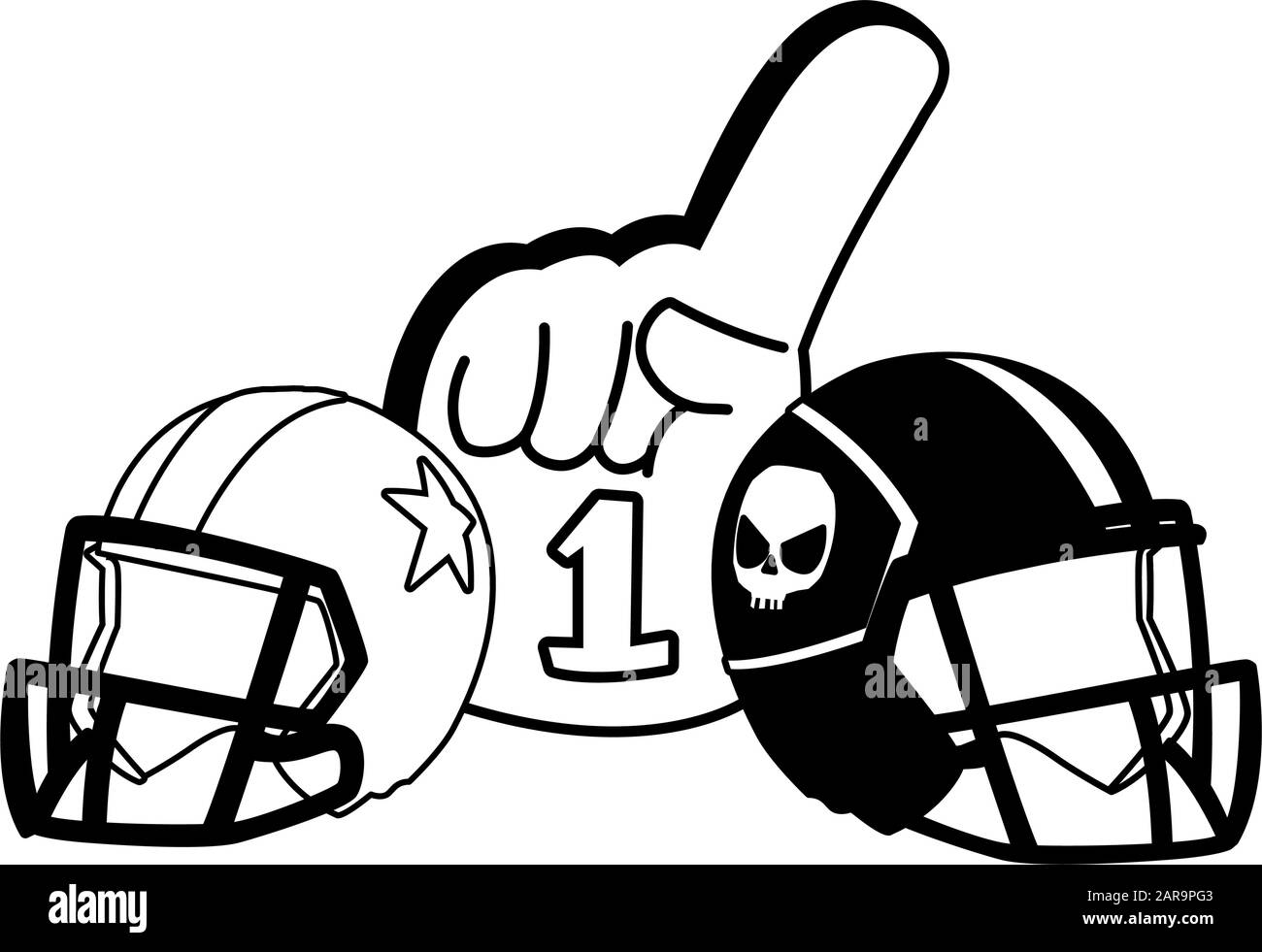 american football helmets and hand gloves on white background vector illustration design Stock Vector