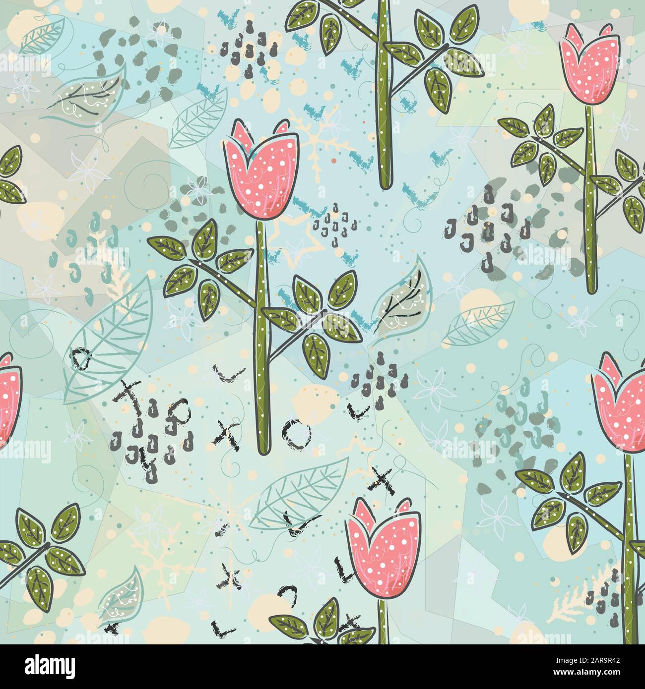 Seamless Pattern with Cute Flowers. Hand Drawn Scandinavian Style ...
