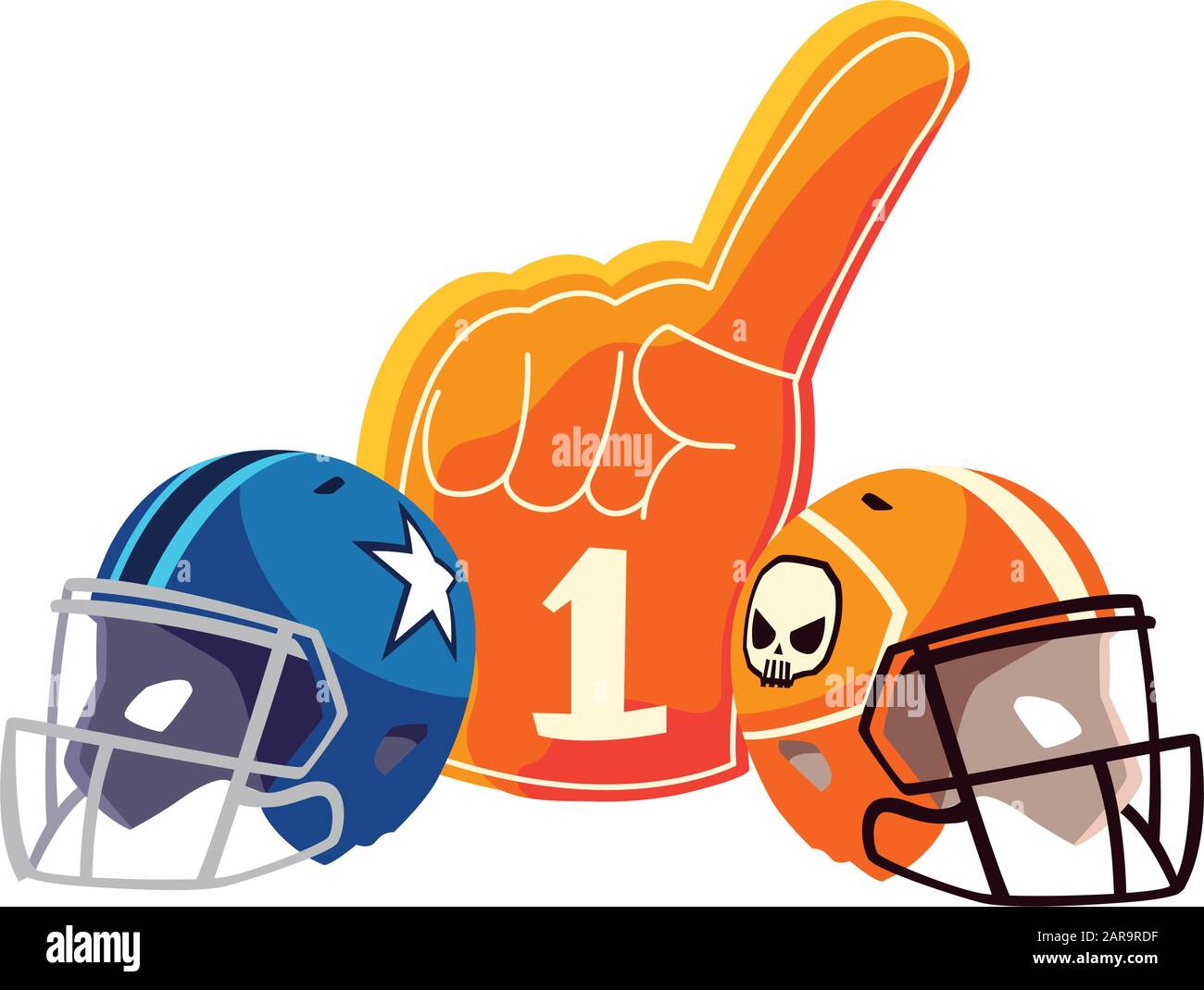 american football helmets and hand gloves on white background vector illustration design Stock Vector