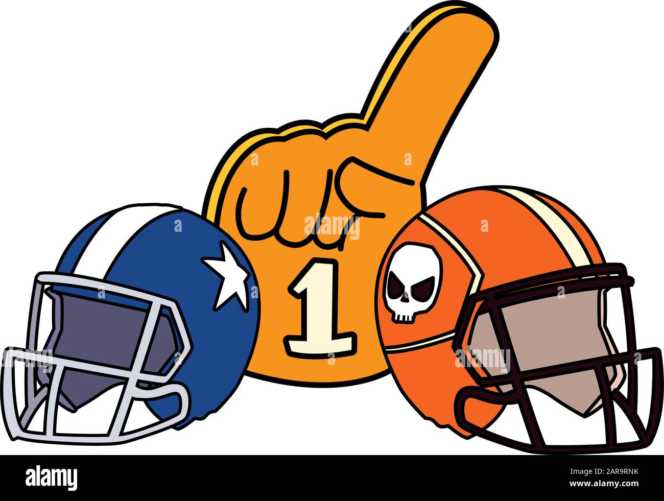 american football helmets and hand gloves on white background vector illustration design Stock Vector