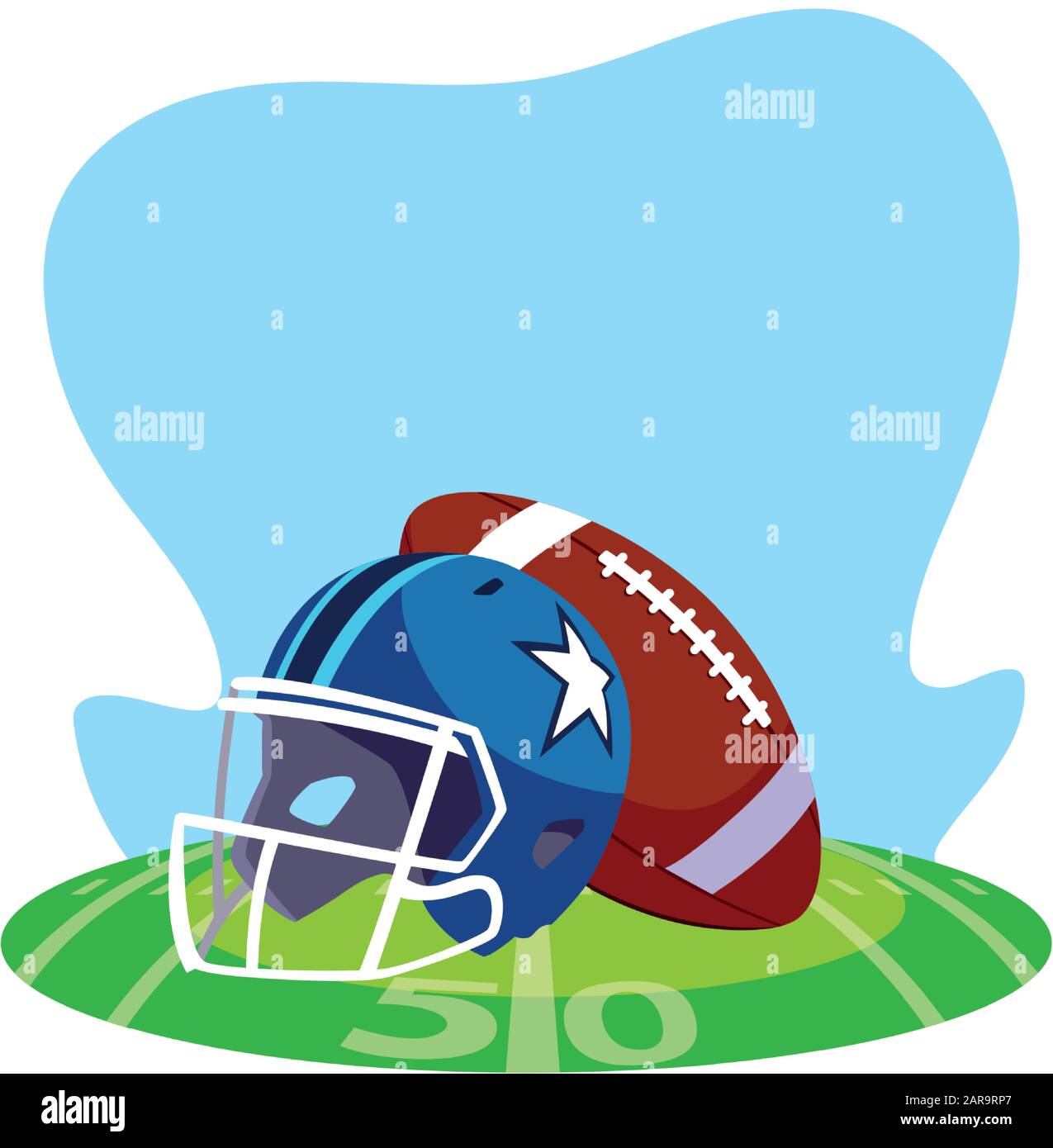 helmet and ball american football on stadium grass vector illustration ...