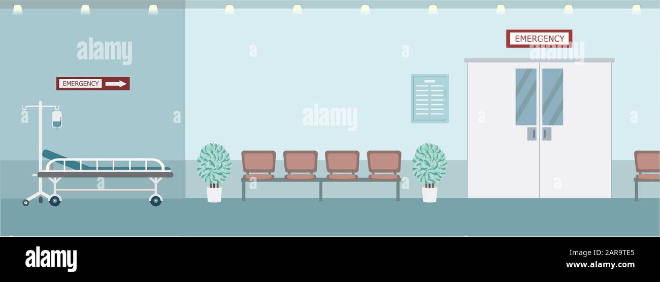 Hospital interior with emergency room and waiting area vector illustration Stock Vector