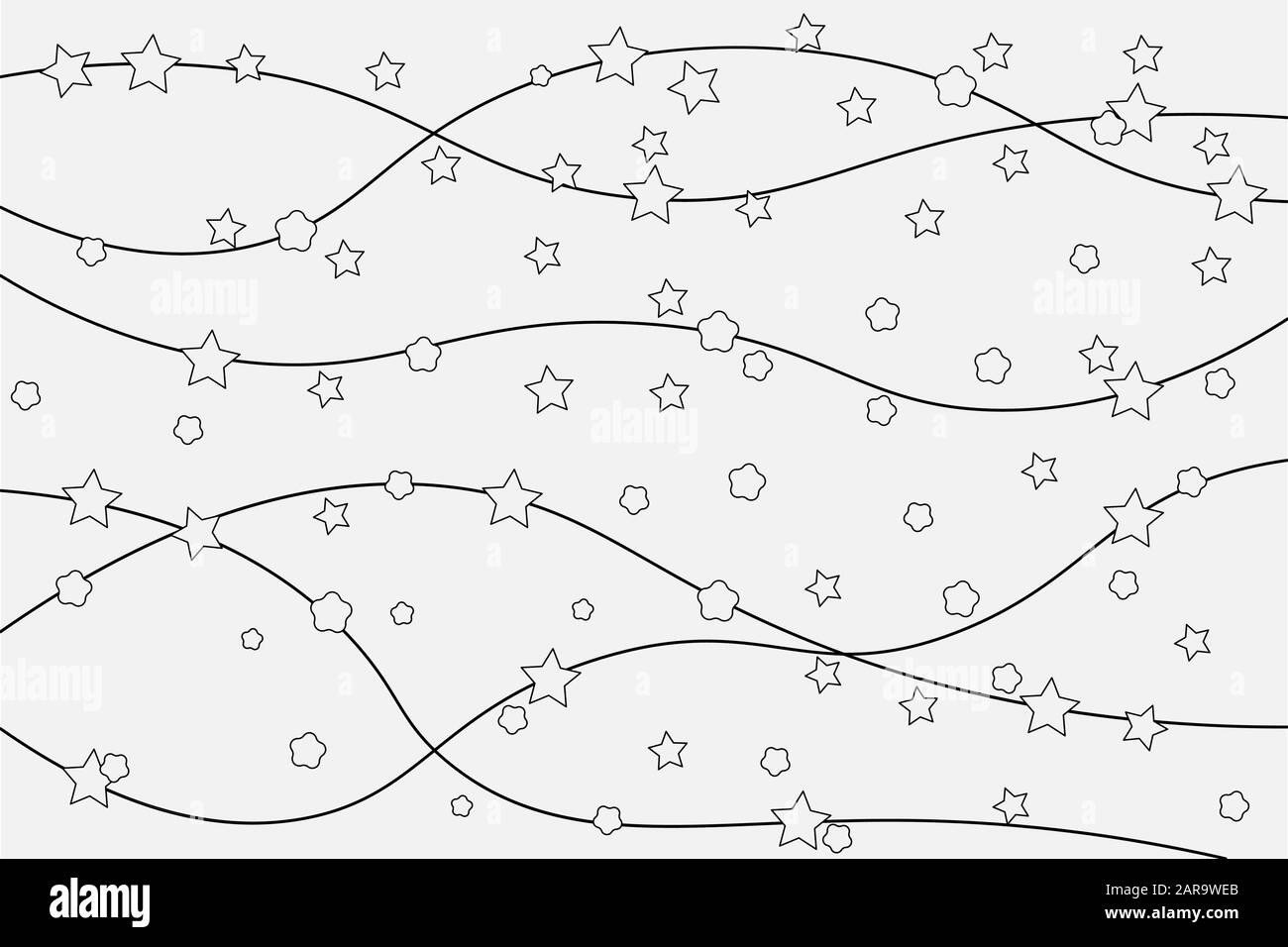 White stars and black lines on the white cosmos. Stock Vector