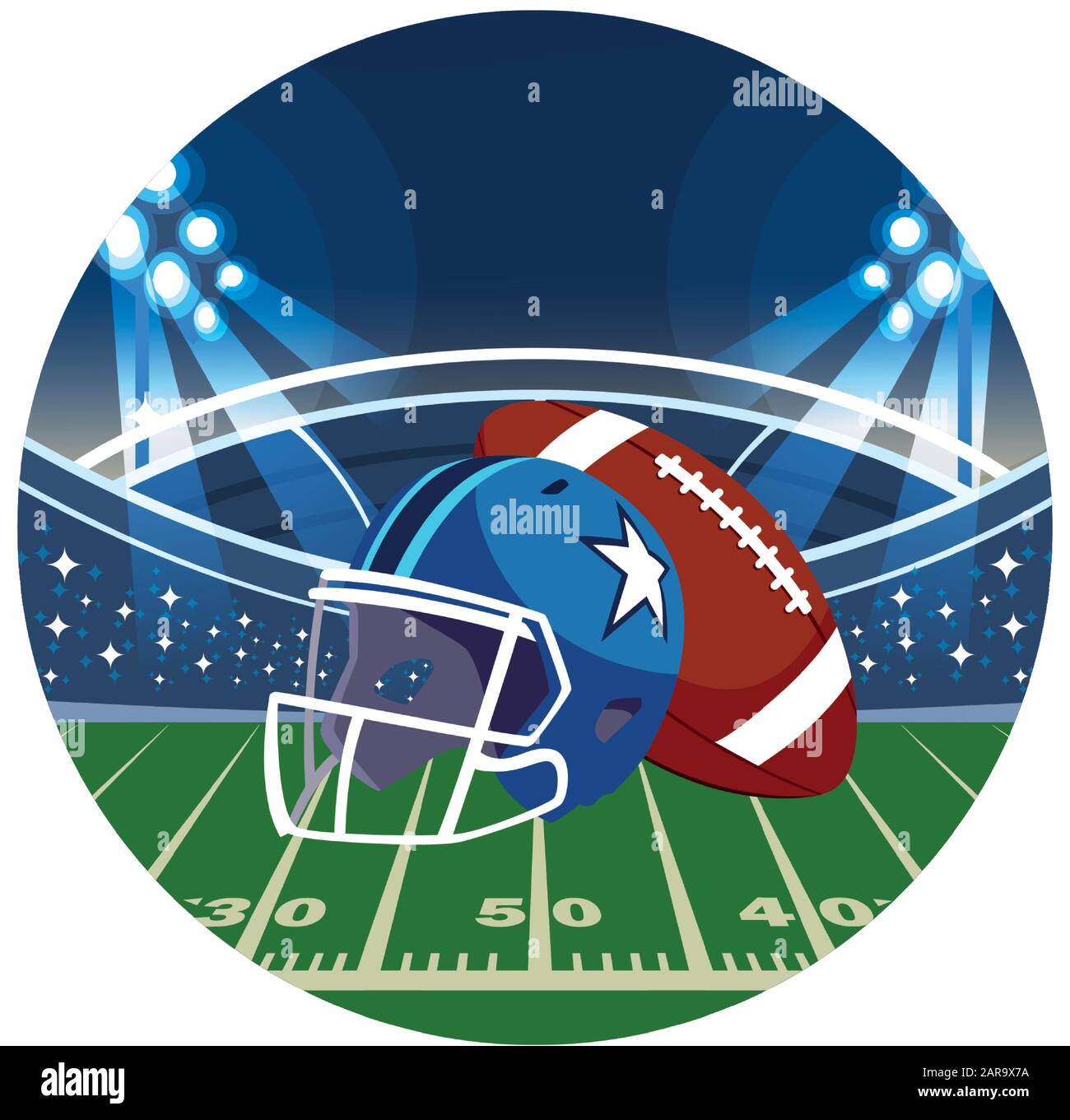 helmet and ball american football on stadium grass vector illustration ...