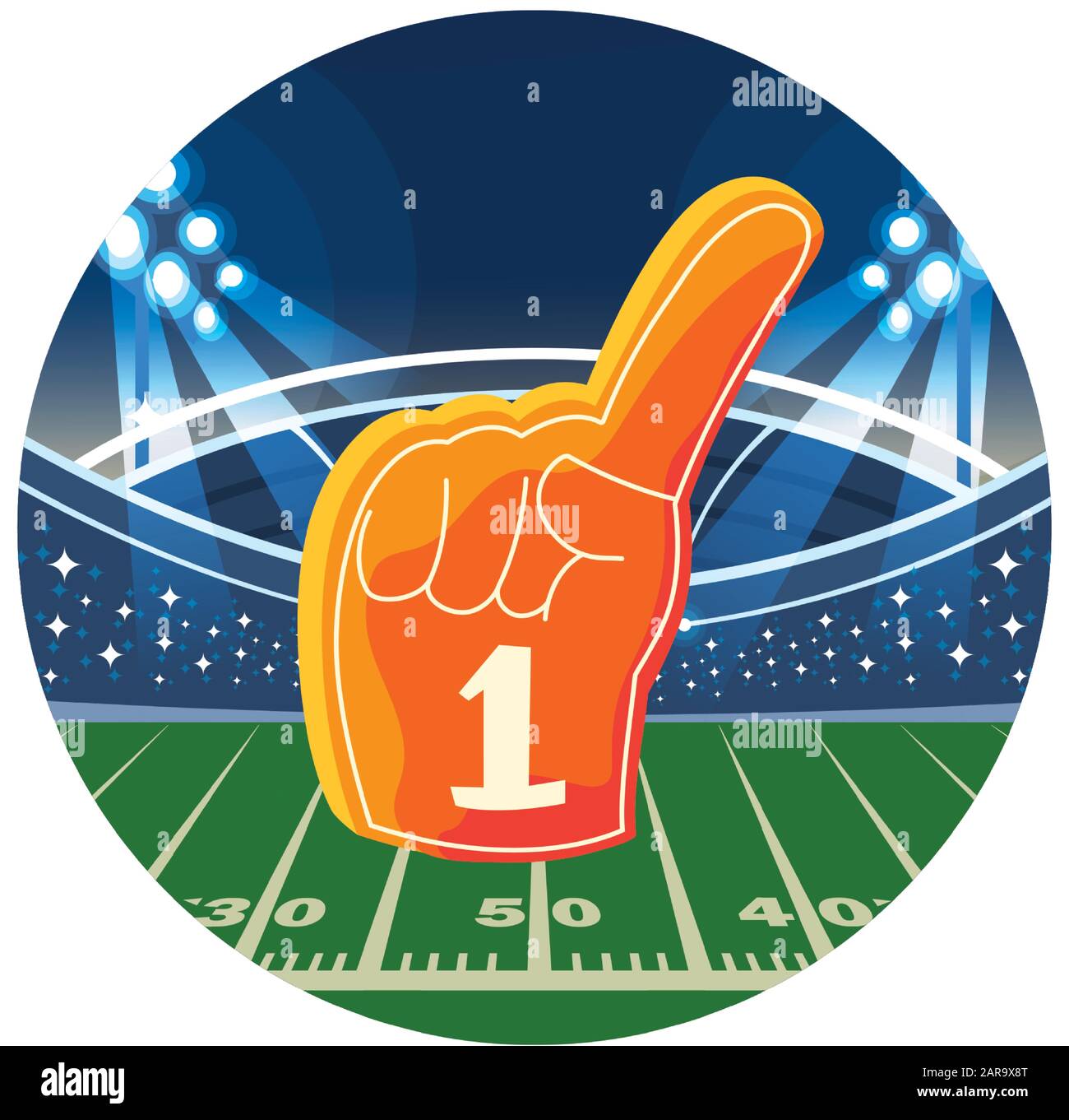 hand glove with number 1 fan, yellow foam finger vector illustration design Stock Vector
