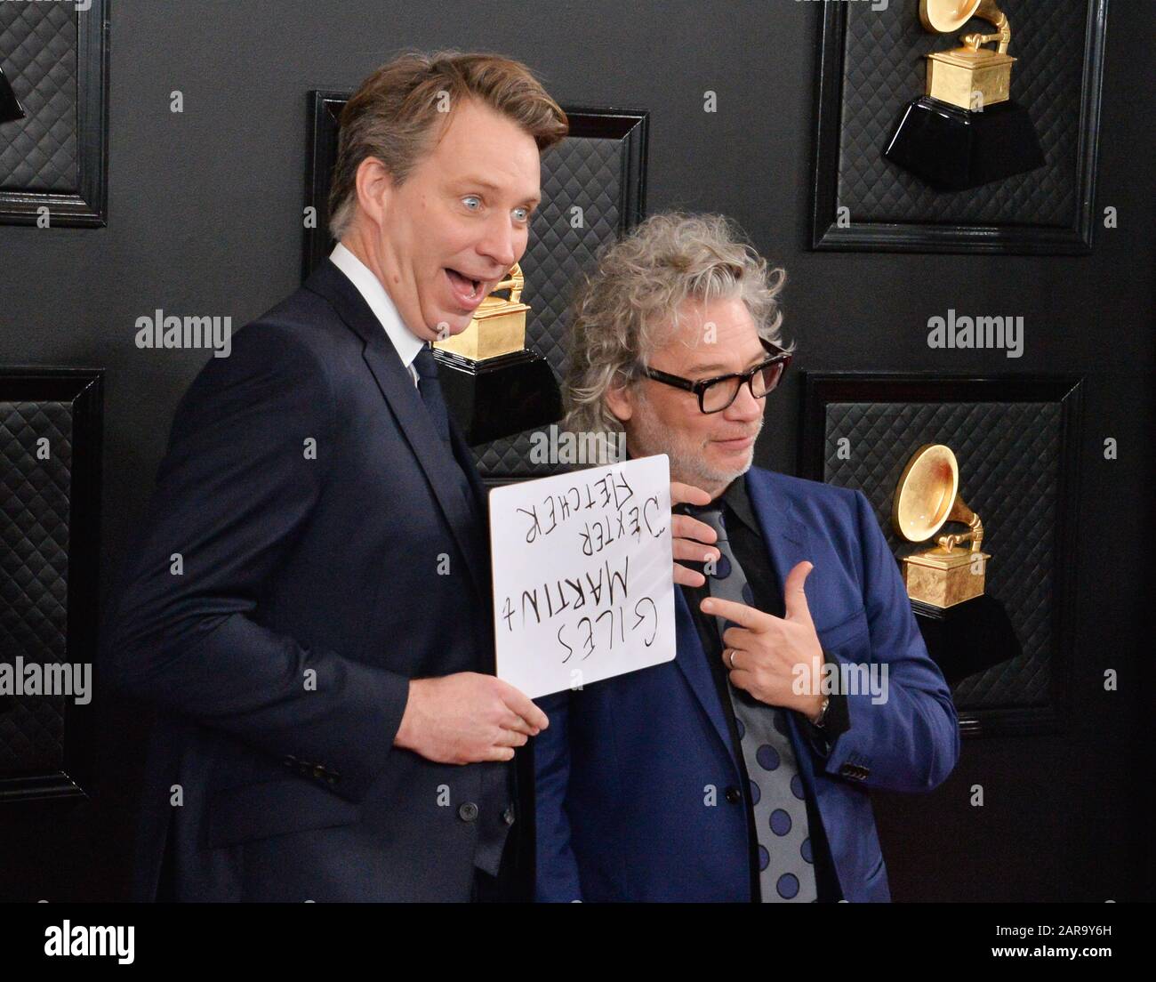 Los Angeles, USA. 26th Jan 2020. (L-R) Giles Martin and Dexter Fletcher arrive for the 62nd annual Grammy Awards held at Staples Center in Los Angeles on Sunday, January 26, 2020. Photo by Jim Ruymen/UPI Credit: UPI/Alamy Live News Stock Photo