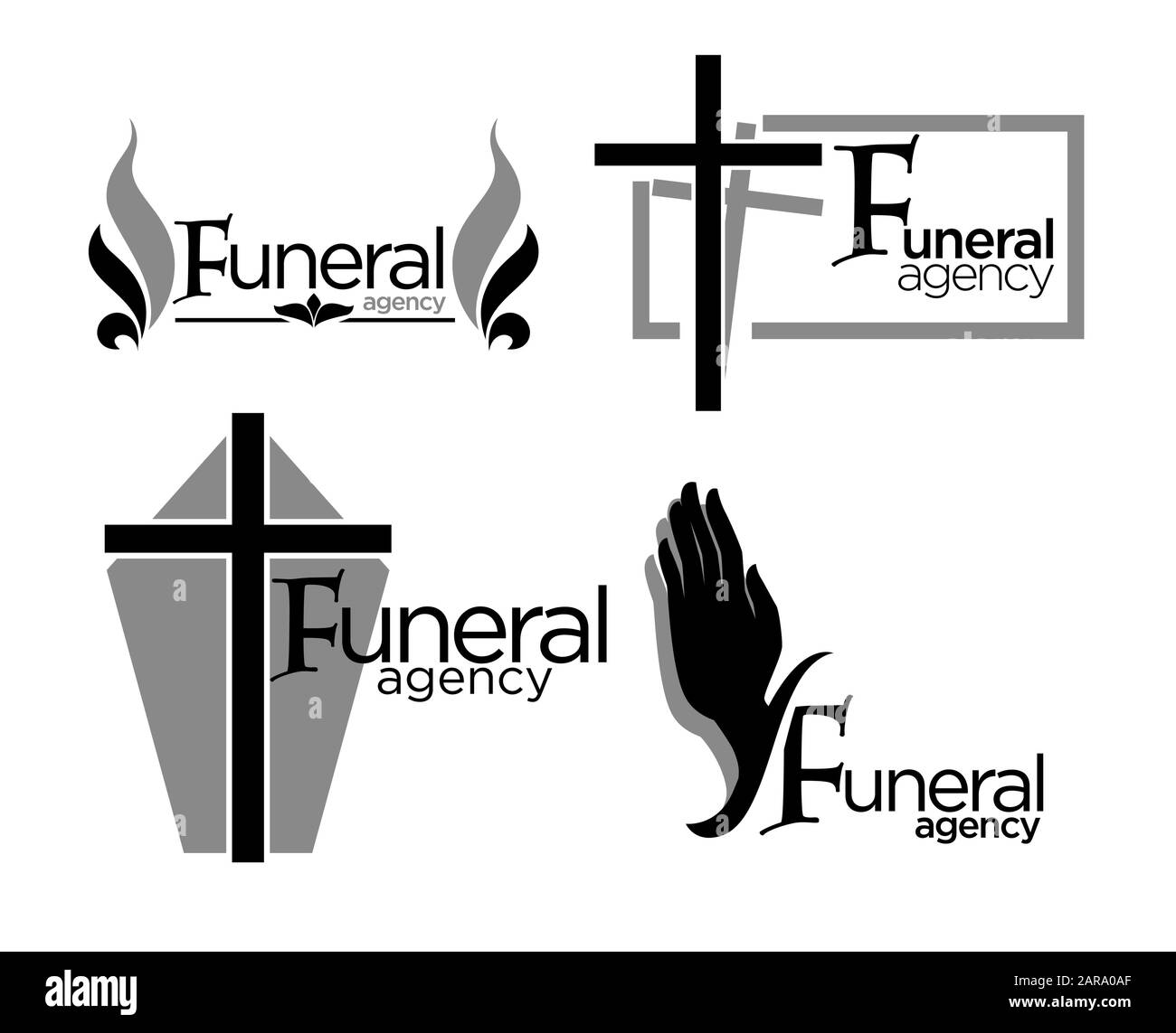 Burial and funeral agency isolated icons, interment arrangement Stock