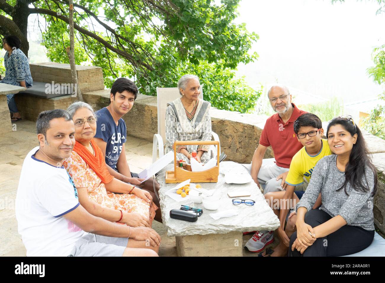 Indian family, Sitla Estate, Sheetla, Nainital, Kumaon, Uttarakhand, India, Asia, MR#313 Stock Photo