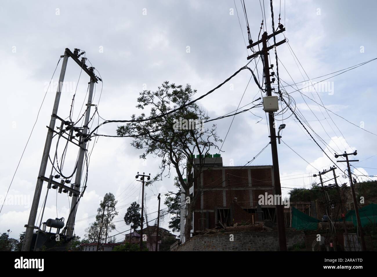 Electricity transmission poles, Almora, Uttarakhand, India, Asia Stock Photo