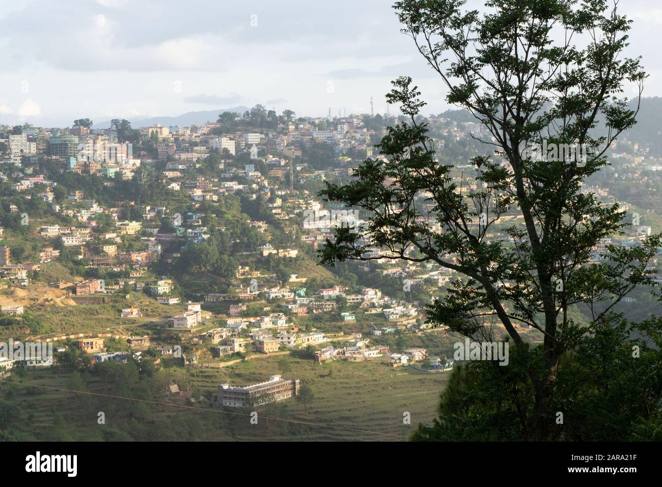 Small hill town aerial view, Almora, Uttarakhand, India, Asia Stock Photo