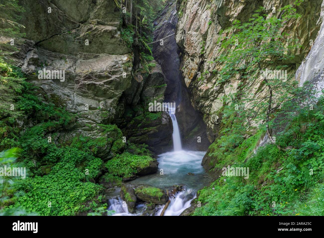 Waterfall Caldaia d'Otro, Alagna Valsesia, Province of Vercelli, Piedmont, Italy Stock Photo