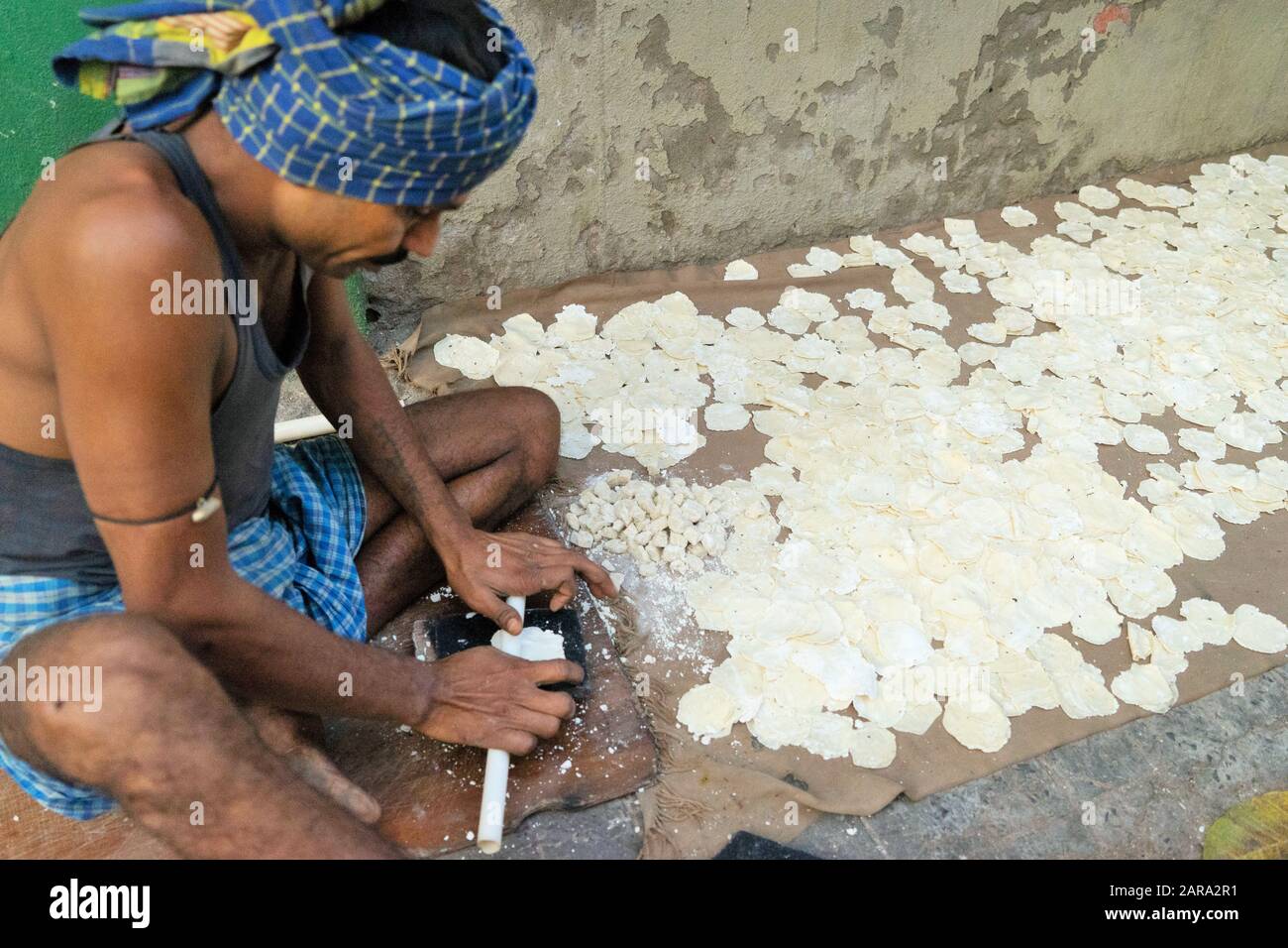Rolling Pani Puri dough, Kolkata, West Bengal, India, Asia Stock Photo