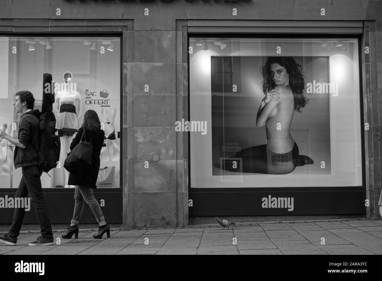 Tourists, Shop window poster, Strasbourg, Alsace, France, Europe Stock Photo