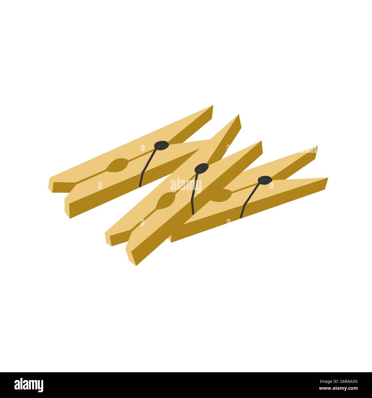 Set of clothespins isolated on a white background. Vector flat illustration Stock Vector