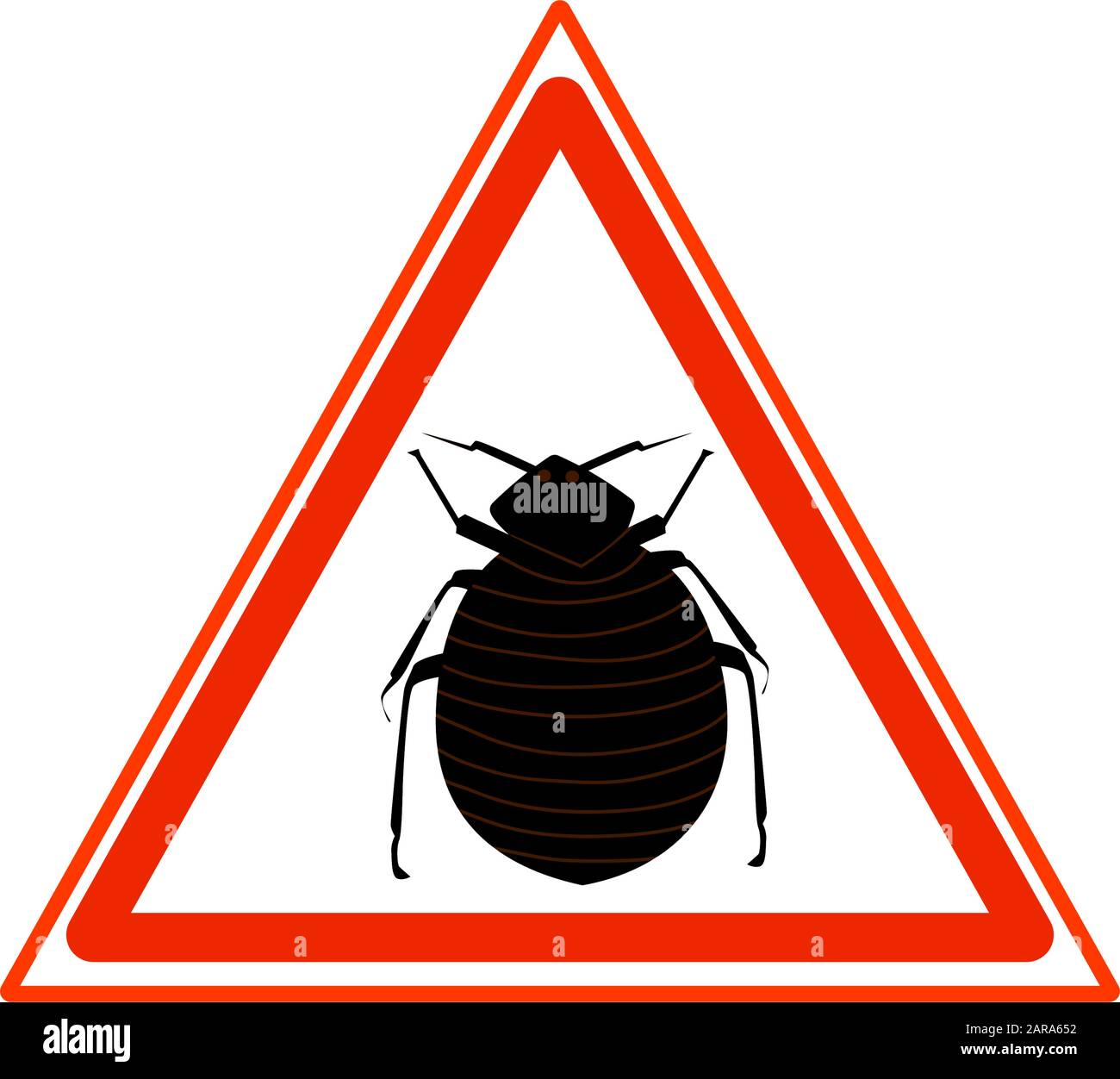 Flea warning sign on a white background. Symbol of protection against parasites. Design of danger flea symbol. Pest insect control service. Vector Stock Vector