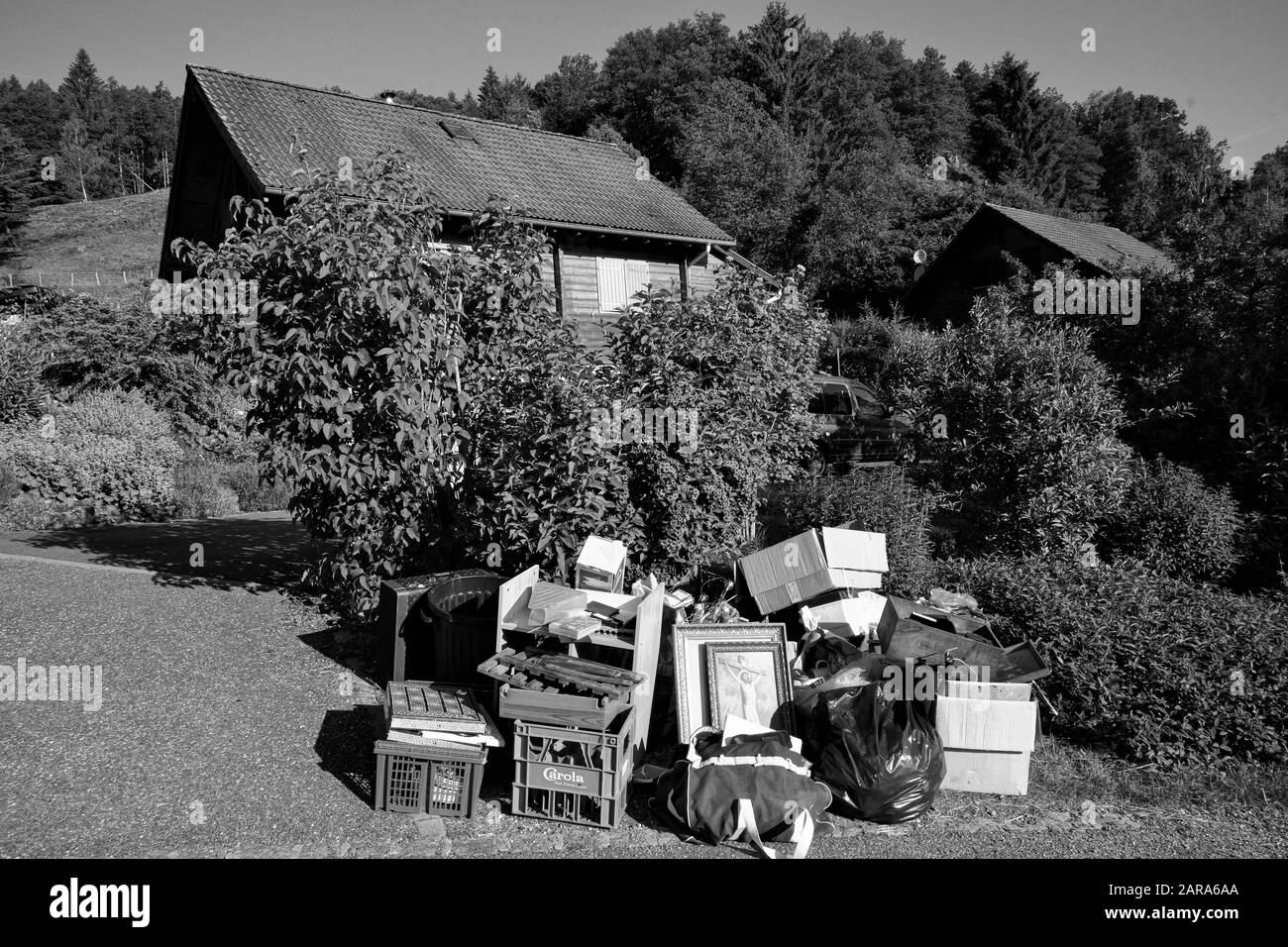 Jesus Christ picture in garbage, Storkensohn, Haut Rhin, Grand Est, France, Europe Stock Photo