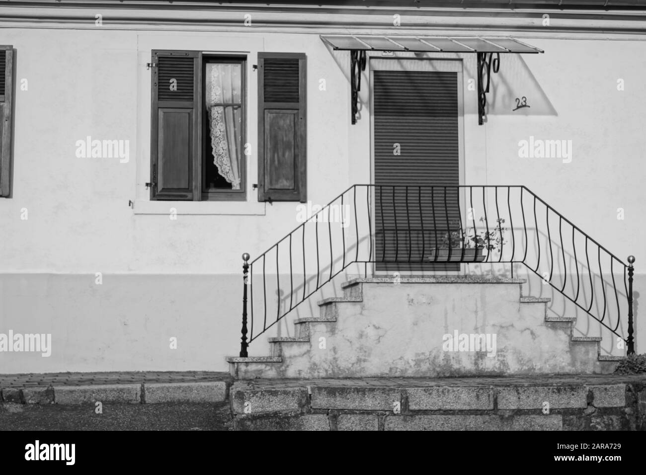 House entrance stairs, Storkensohn, Haut Rhin, Grand Est, France, Europe Stock Photo