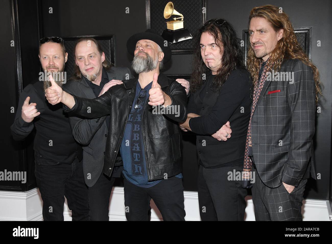 Los Angeles, CA, USA. 26th Jan 2020. Jan Lindh, Lars Johansson, Leif Edling, Bjšrkman, Johan LŠngqvist of Candlemass arrive at the 62nd Annual Grammy Awards red carpet held at the Staples Center on January 26, 2020 in Los Angeles, California, United States. (Photo by Sthanlee B. Mirador/Sipa USA) Credit: Sipa USA/Alamy Live News Stock Photo