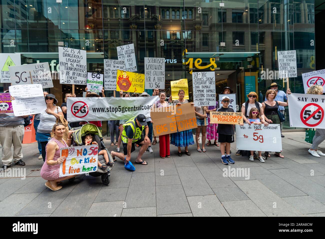 Sydney, NSW, Australia January 25, 2020: Concerned Australians petition the Government to stop the 5G installation because of serious health concerns Stock Photo