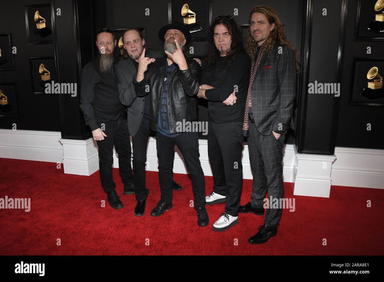 Los Angeles, CA, USA. 26th Jan 2020. Jan Lindh, Lars Johansson, Leif Edling, Bjšrkman, Johan LŠngqvist of Candlemass arrive at the 62nd Annual Grammy Awards red carpet held at the Staples Center on January 26, 2020 in Los Angeles, California, United States. (Photo by Sthanlee B. Mirador/Sipa USA) Credit: Sipa USA/Alamy Live News Stock Photo