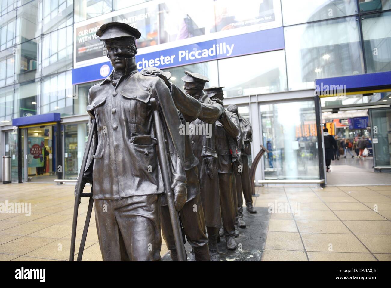 Victory Over Blindness statue, outside Manchester Piccadilly station by