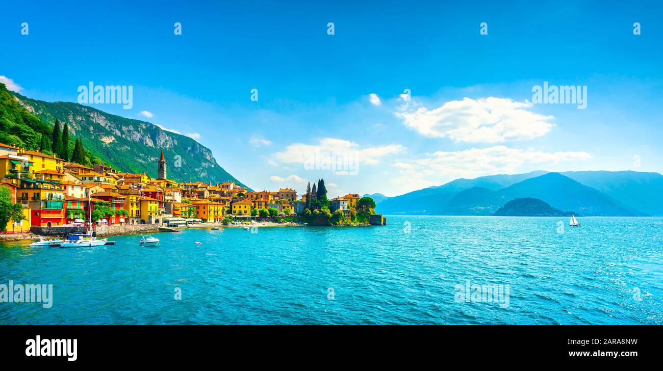 Varenna town in Como lake district. Italian traditional lake village. Italy, Europe. Stock Photo
