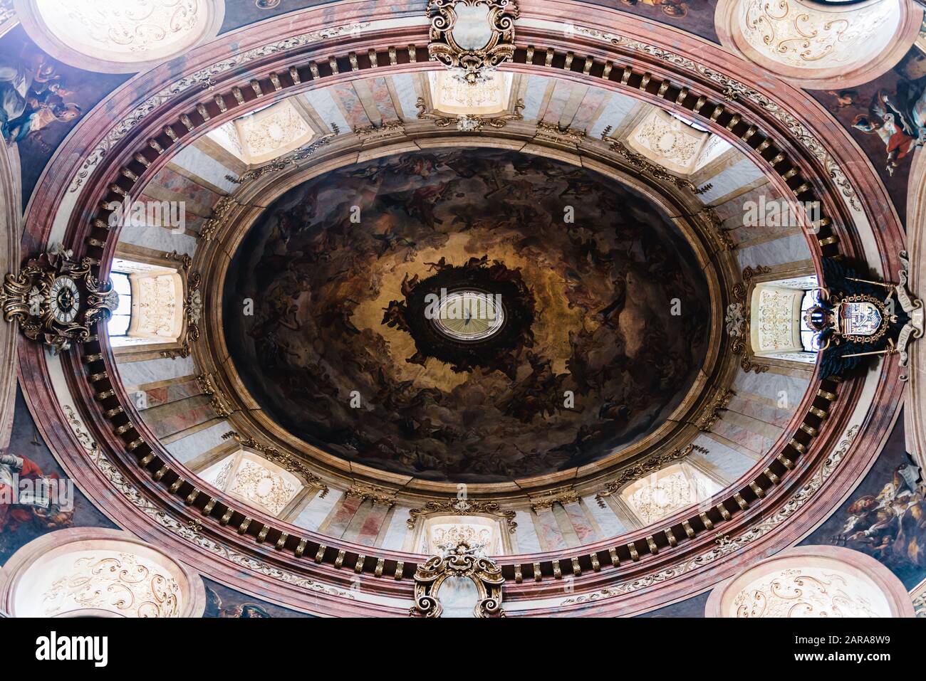 Vienna, Austria - August 16, 2017: Directly below view of the dome of St Peter church. Stock Photo