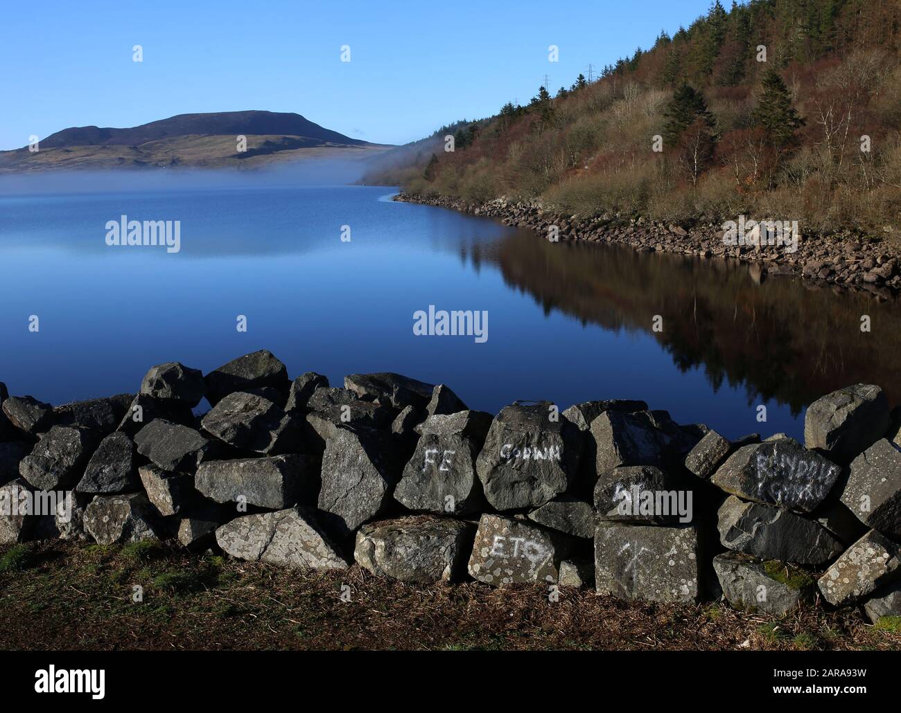23 January 2020, United Kingdom, Fron-goch: The Llyn Celyn Reservoir in  Wales is the grave of a small village that was flooded to create a water  reservoir for the English city of