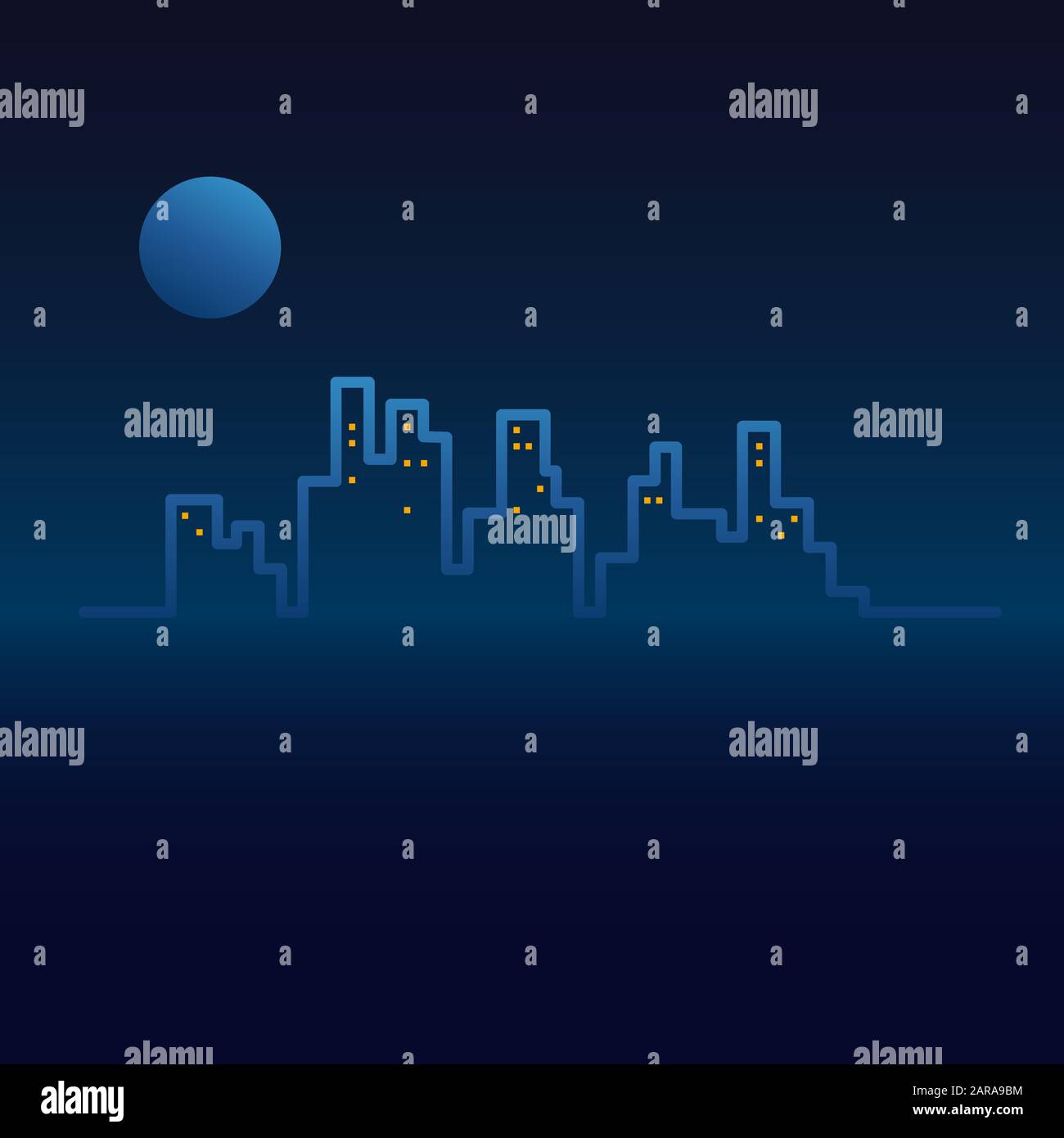 Vector city line, sunset Stock Vector