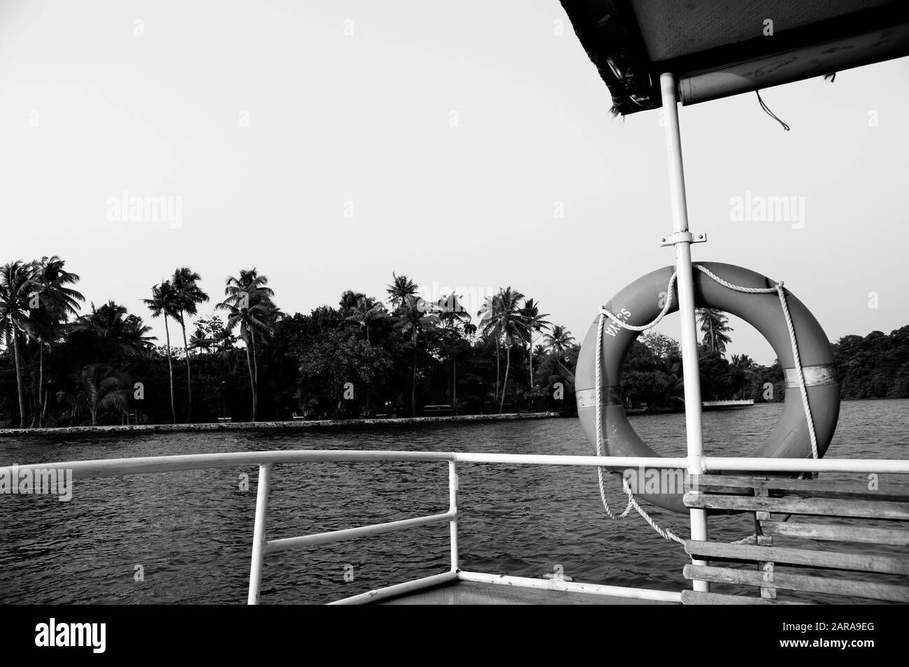 Lifebuoy ring, Vembanad lake, Coconut Lagoon Resort, Kumarakom, Kottayam, Kerala, India, Asia Stock Photo