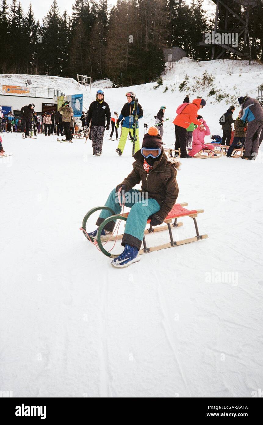 Tobogganing at Semmering ski resort, Lower Austria, Viennese alps