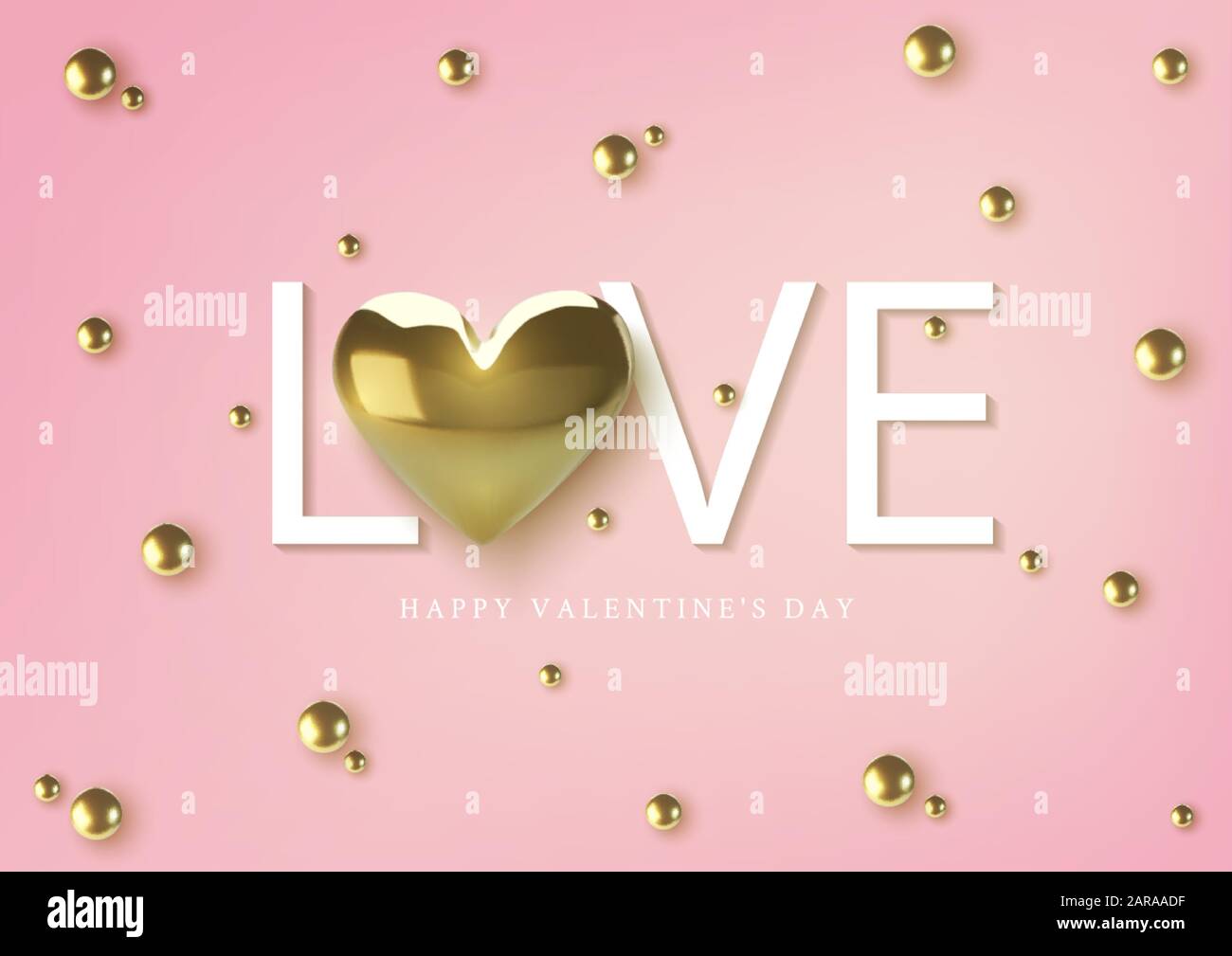 Happy Valentines Day greeting card. Realistic 3d gold metallic hearts ...