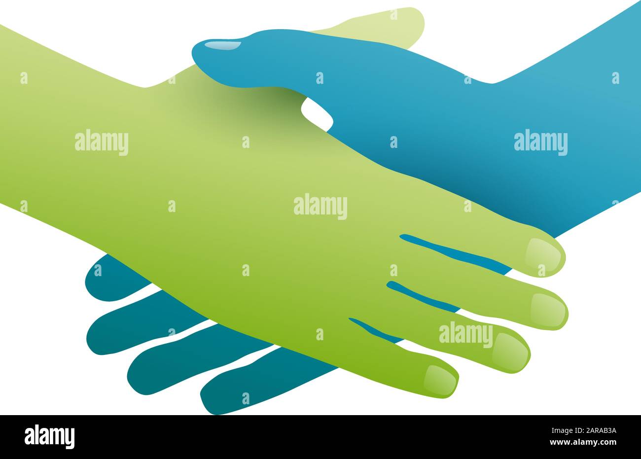 Handshake, concept of environmental friendship. Hands green and blue Stock Vector