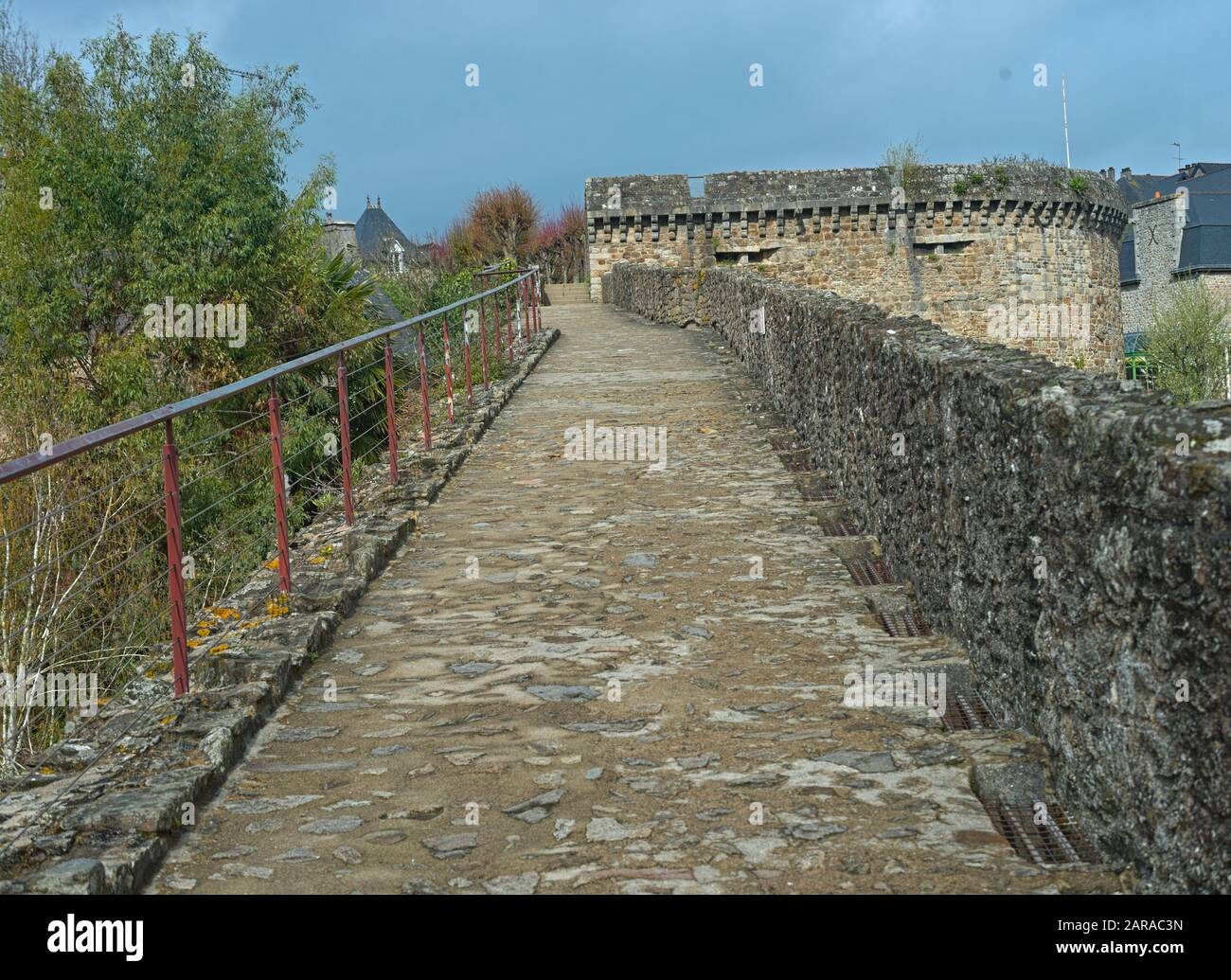 Stone walking path on top of Dinan fortress walls Stock Photo