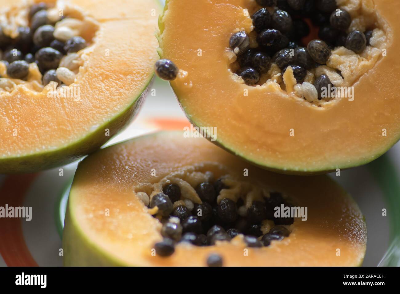 Fresh papaya cuts, served at plate Stock Photo