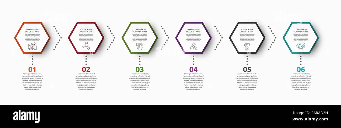 Vector infographic with 6 hexagons. Used for six diagrams, graph ...
