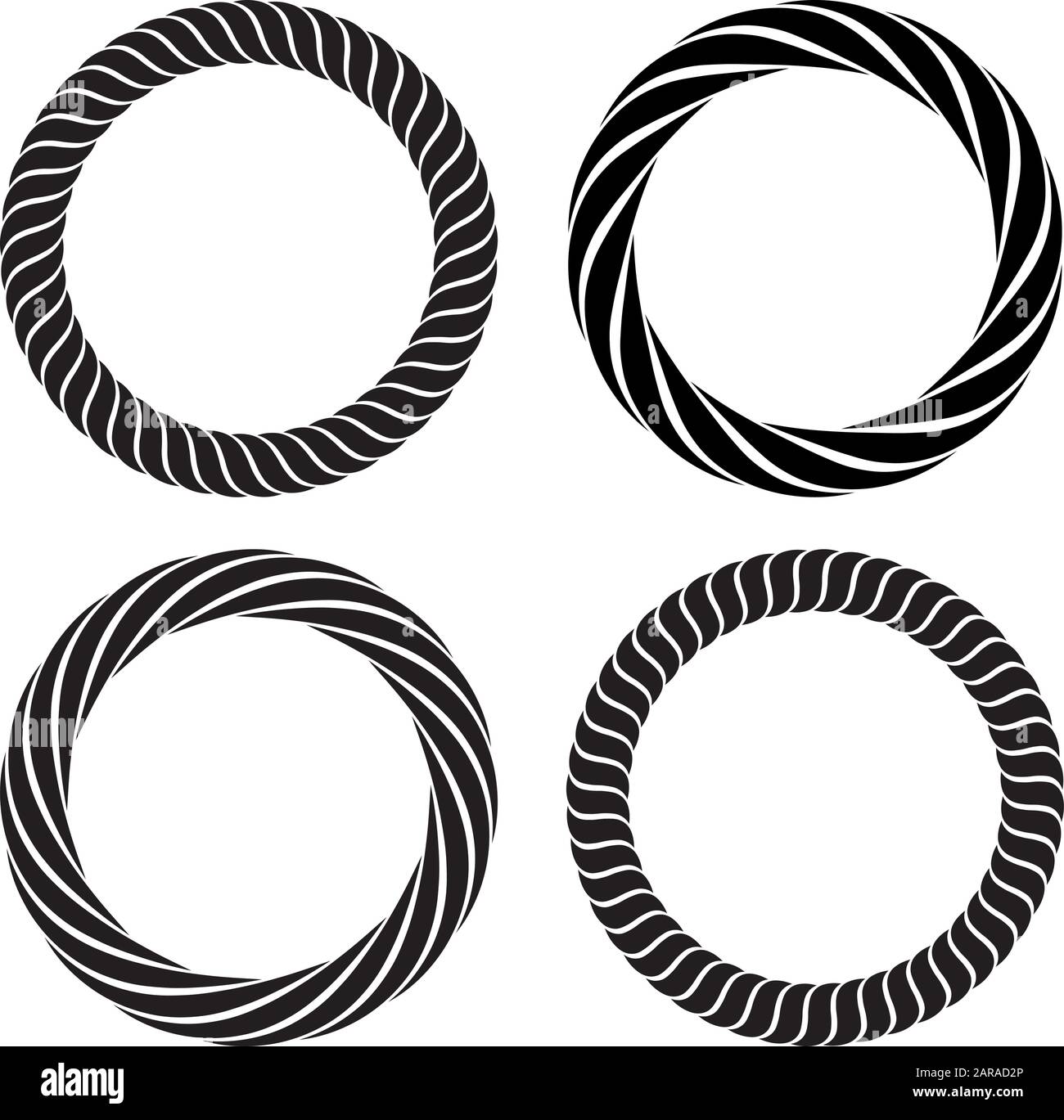 Set of four round marine rope frames isolated on the white background for decoration in marine style. Stock Vector