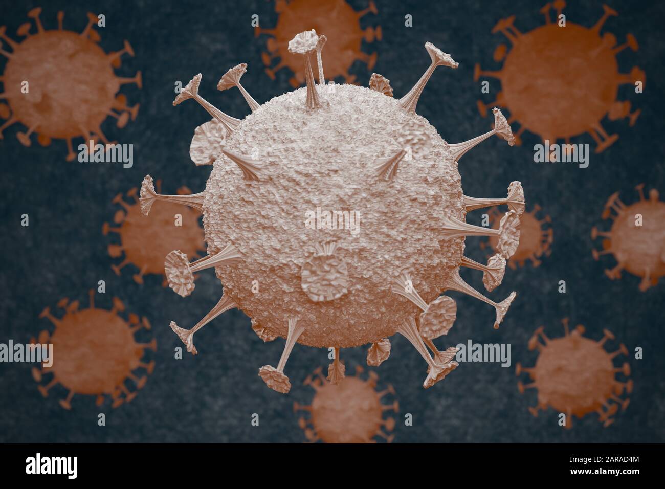 Coronavirus cells in human body. Respiratory virus in microscopic view ...