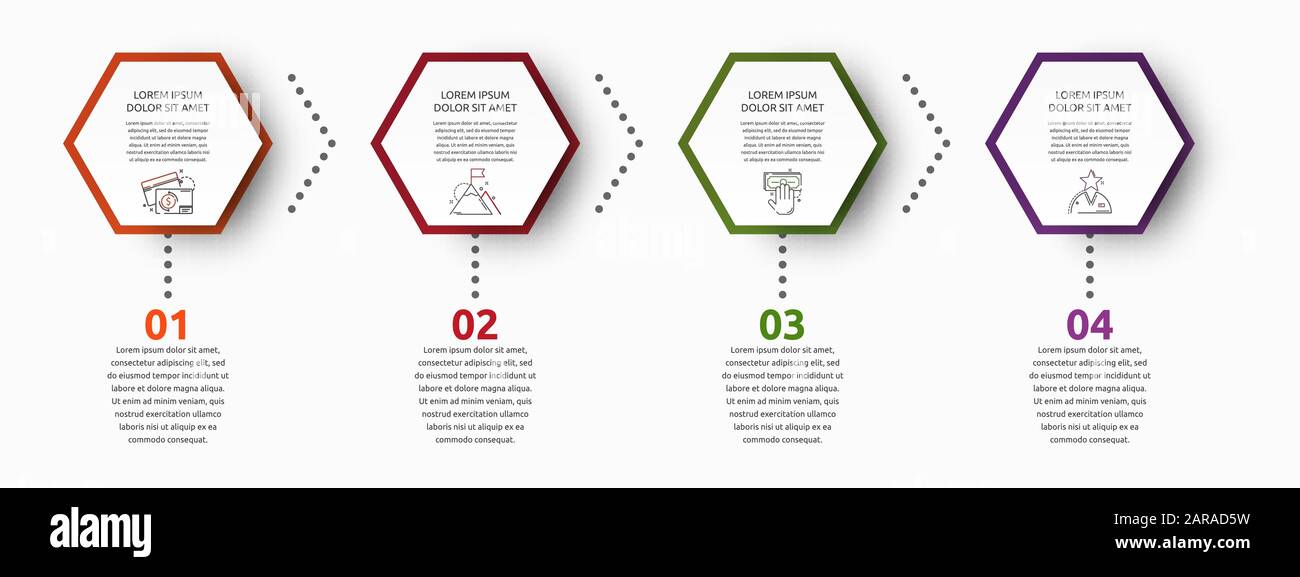 Vector infographic with 4 hexagons. Used for four diagrams, graph ...