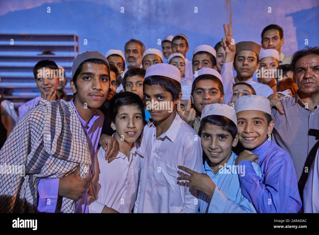Schoolchildren of a religious school in goalbat-e Jam near the Afghan border in northwest Iran, taken on June 12th, 2017. | usage worldwide Stock Photo