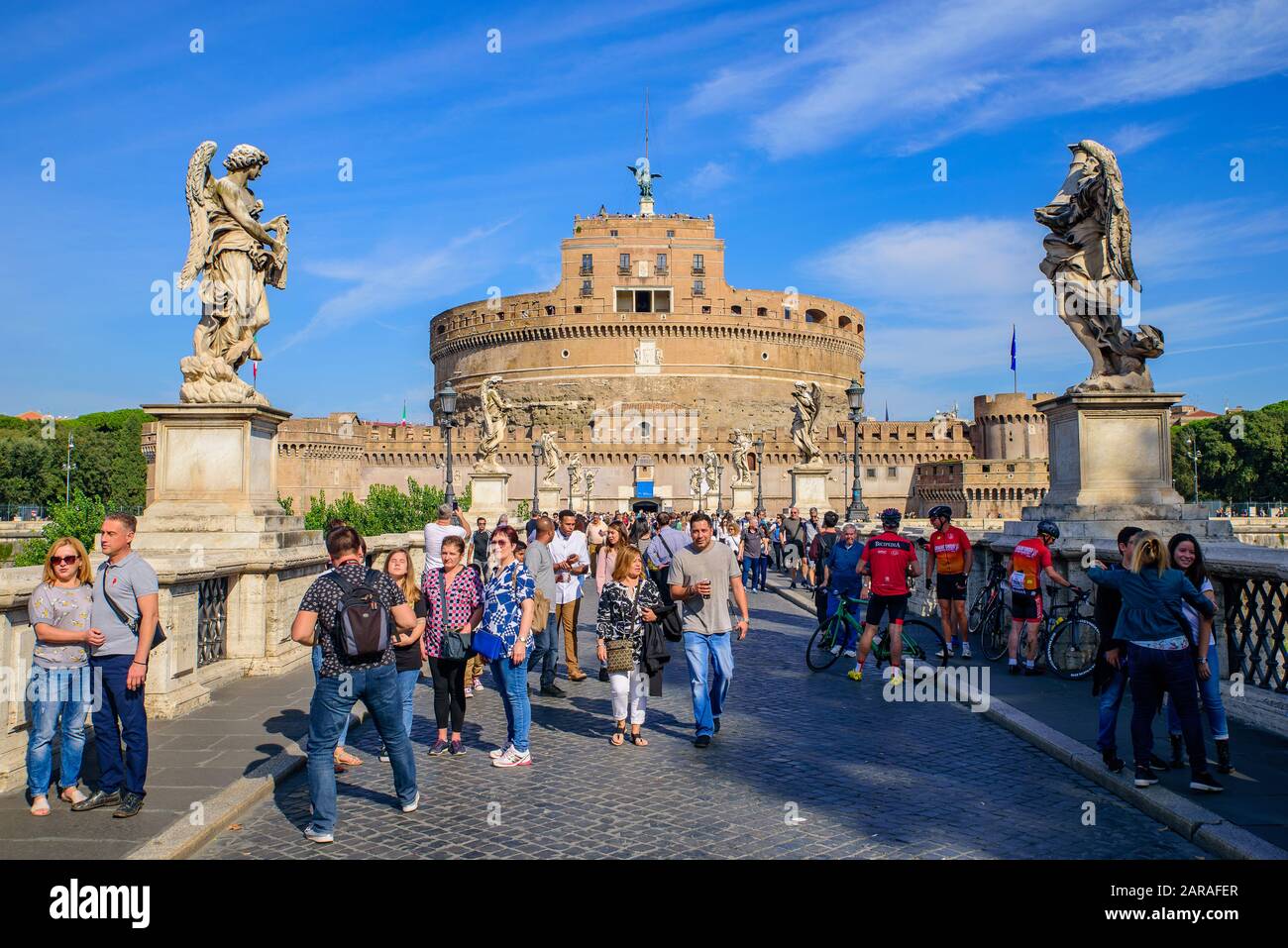 Castel Sant'Angelo and Ponte Sant'Angelo in Rome, Italy Stock Photo