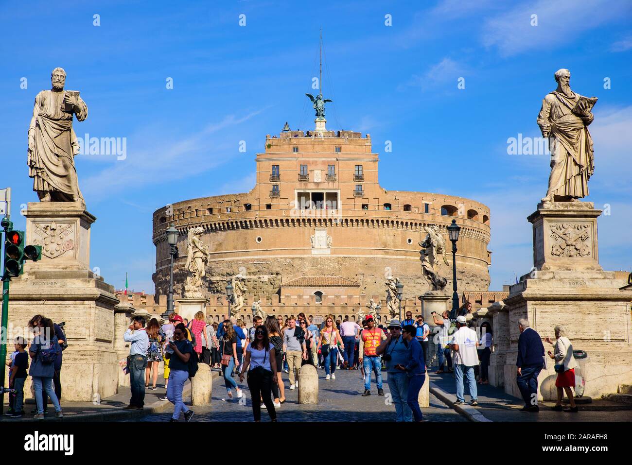 Castel Sant'Angelo and Ponte Sant'Angelo in Rome, Italy Stock Photo