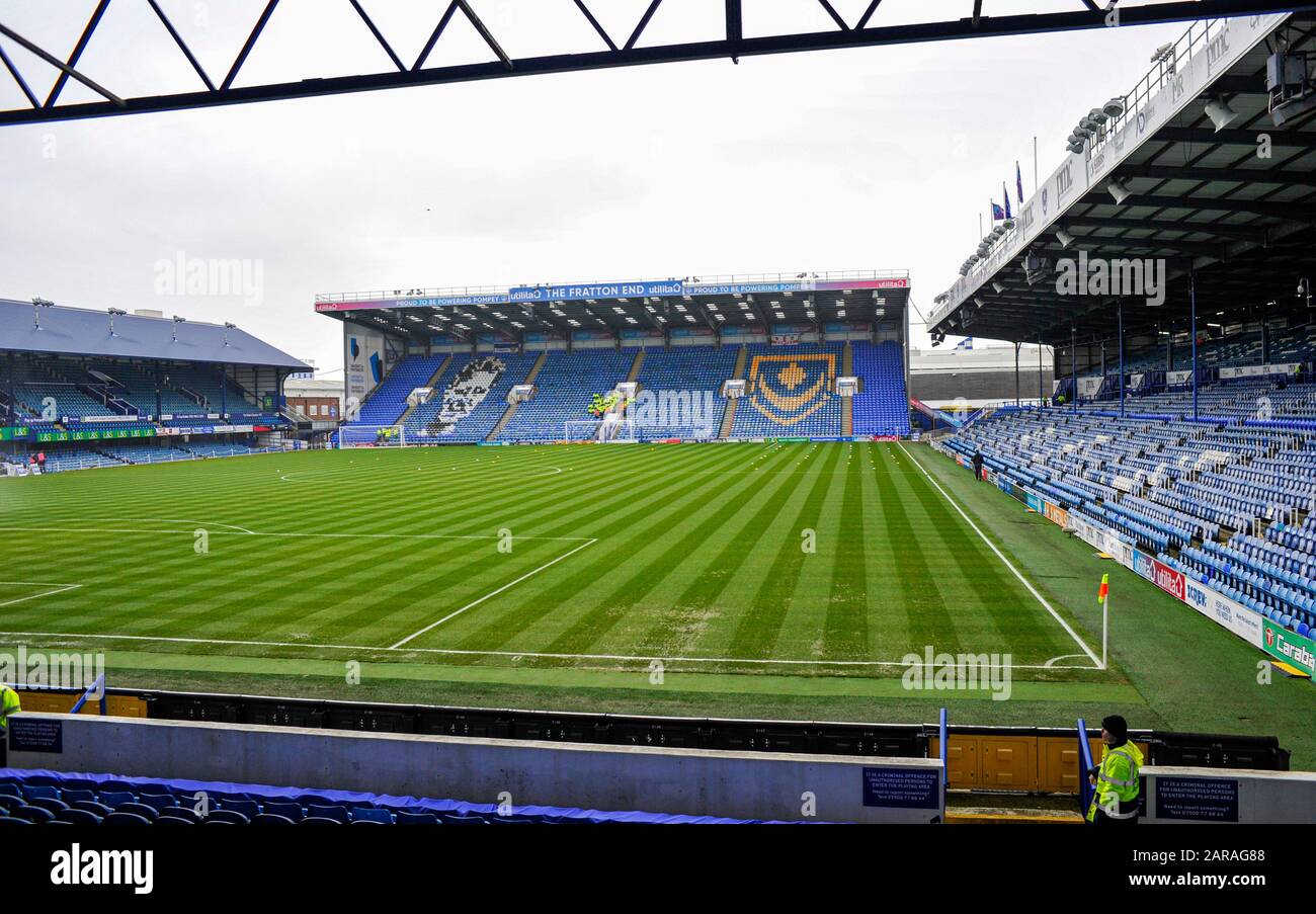 The Emirates FA Cup fourth round match between Portsmouth and Barnsley at Fratton Park ,  Portsmouth, UK - 25th January 2020 - Editorial use only. No merchandising. For Football images FA and Premier League restrictions apply inc. no internet/mobile usage without FAPL license - for details contact Football Dataco  : Stock Photo