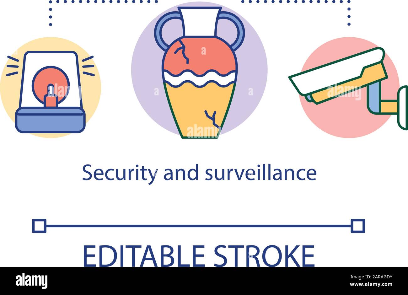 Security and surveillance concept icon. Protection of valuable historical artifacts. Modern museum alarm system idea thin line illustration. Vector is Stock Vector