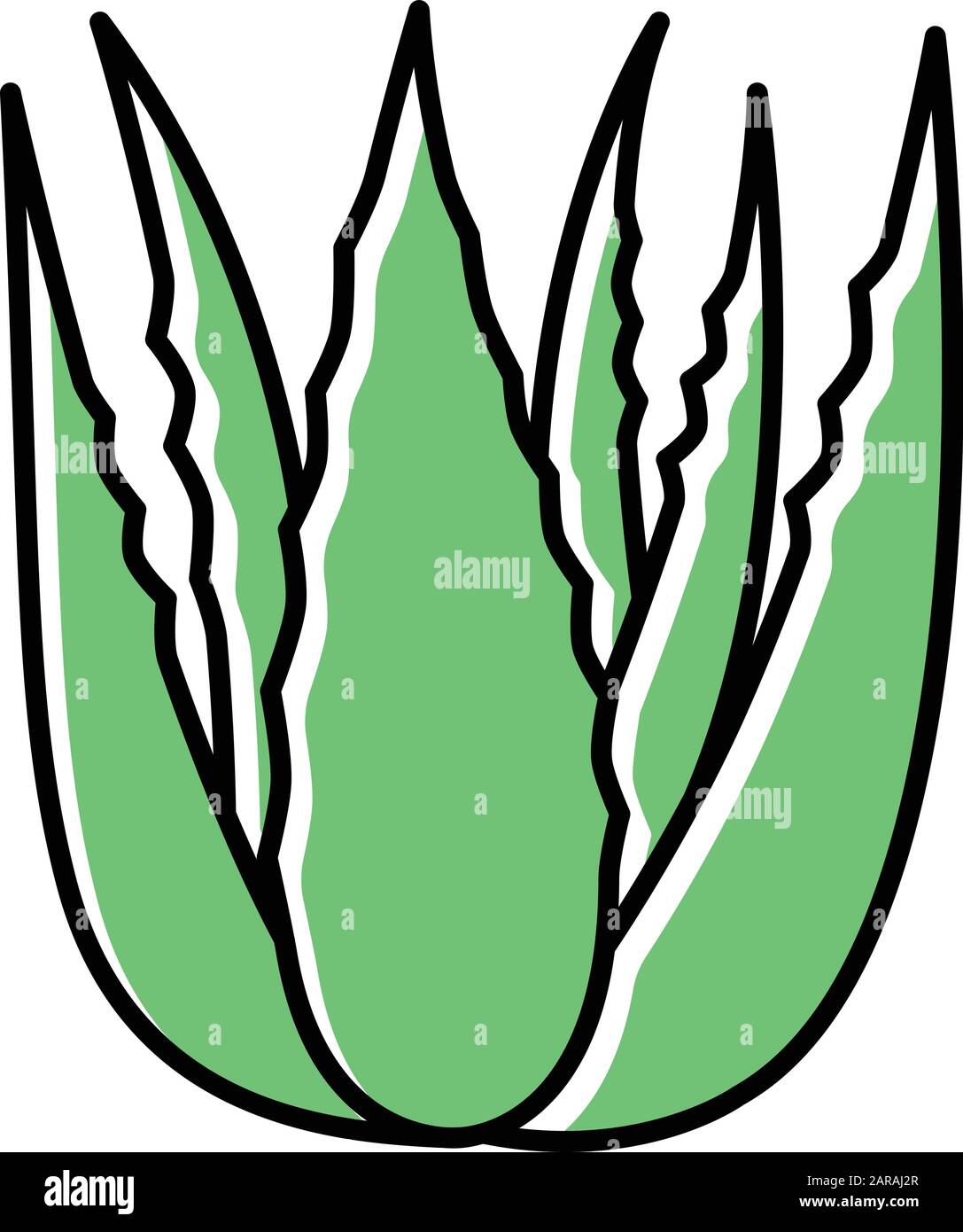 Succulent sprouts green color icon. Growing aloe vera. Cactus leafs and medicinal herb. Decorative plant. Botanics, flora. Ingredient for vegan cosmet Stock Vector