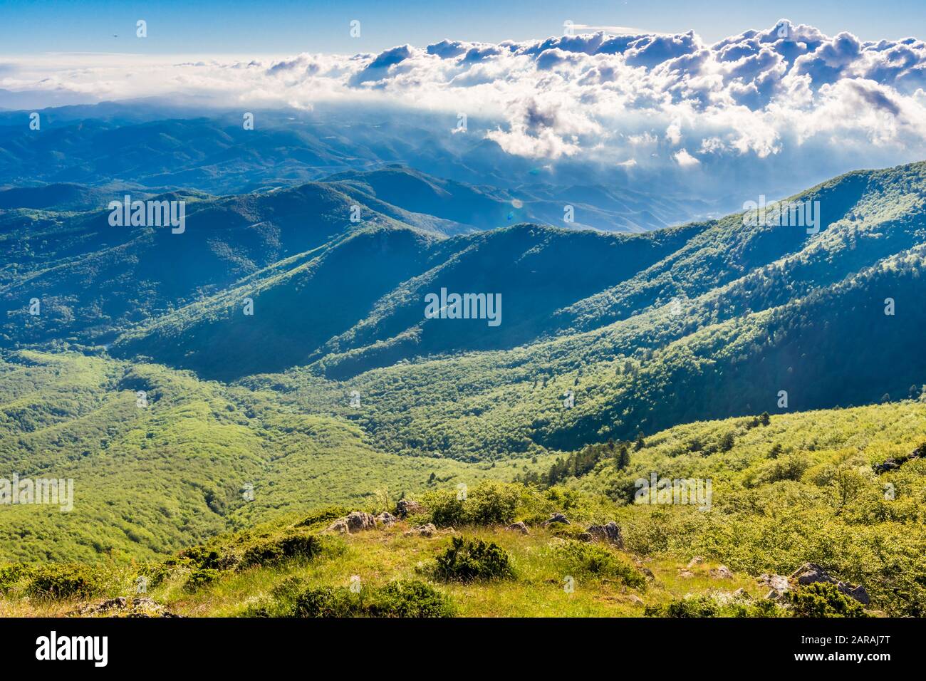 View Fromt The Top Of Matagalls Peak Montseny Natural Park Stock Photo view-fromt-the-top-of-matagalls-peak-montseny-natural-park-stock-photo