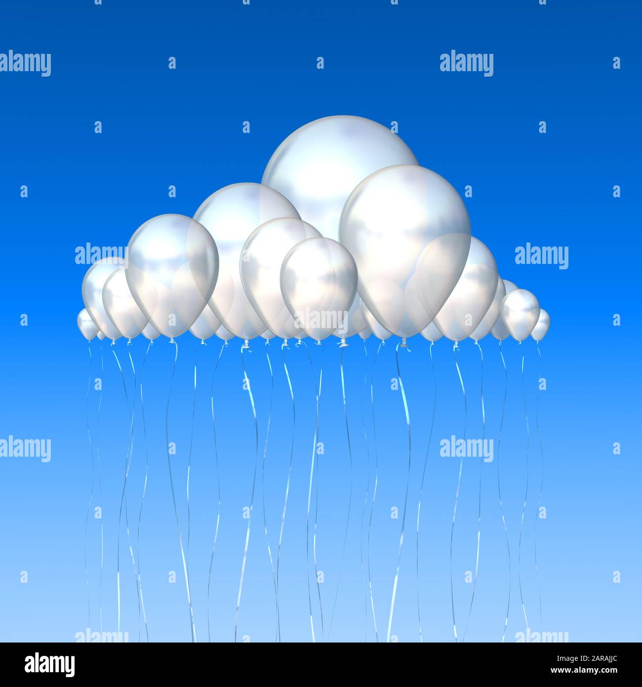 White Balloons in the shape of a cloud on a blue sky. Cloud computing Stock Photo